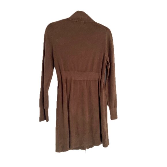 😊BCBG Maxazria Brown Sweater Coat Drawstring Gold Zipper Pockets Mid-thigh Sz L - Picture 4 of 14